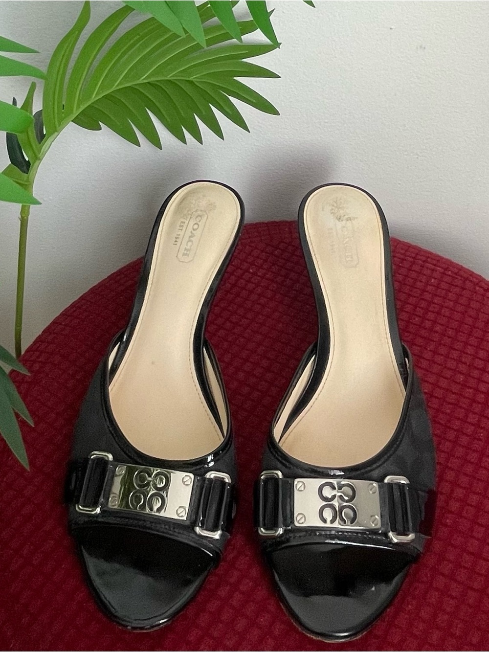 Coach Black Leather Pointed Toe Women's Heels